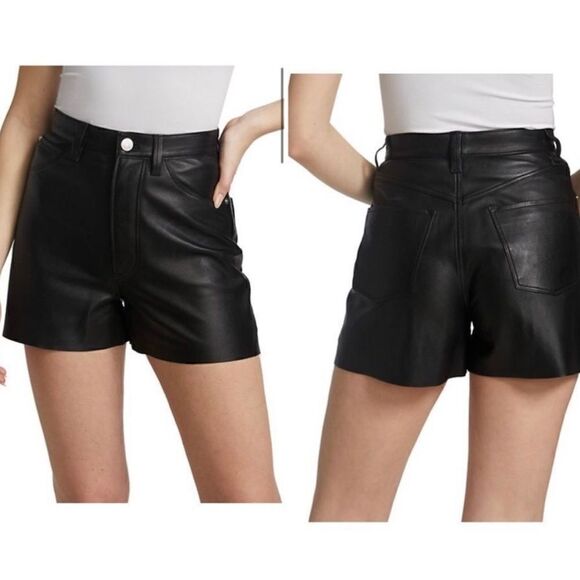 FRAME $598 High-rise Lamb Leather Shorts - Picture 5 of 11